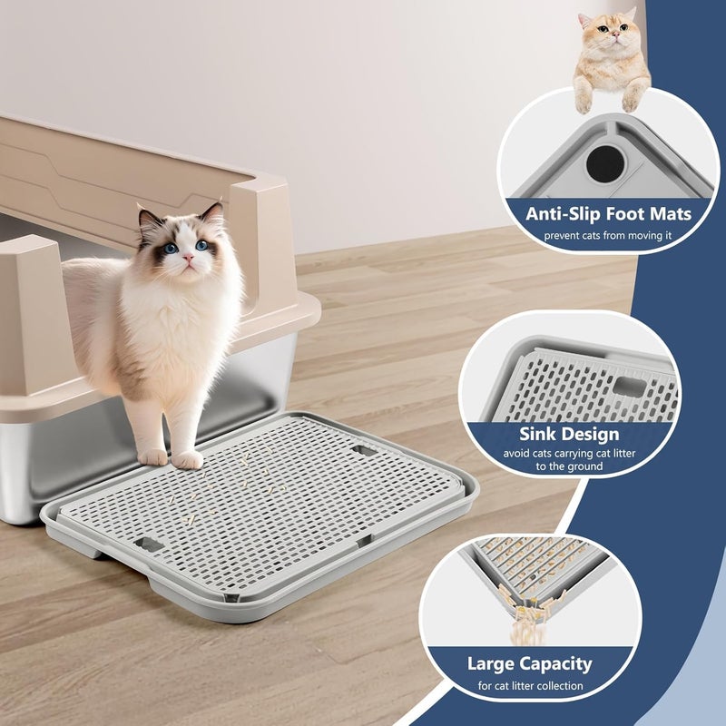 Lanstics Litter Box Step, Litter Box Ramp Grey Litter Catcher with Filter Function Cat Steps for Litter Boxes Anti-Tracking & Easy to Clean, Ideal for Kitten & Elderly Cats (16.5"x11.2") - Image 3